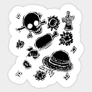 White Background Black Luffy Themed Pattern Sticker